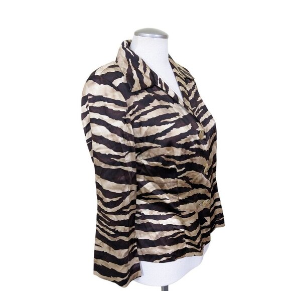 Vintage Talbots Silk Blend Blouse Womens 10 Brown Animal Print Long Sleeve Crop - Picture 3 of 8